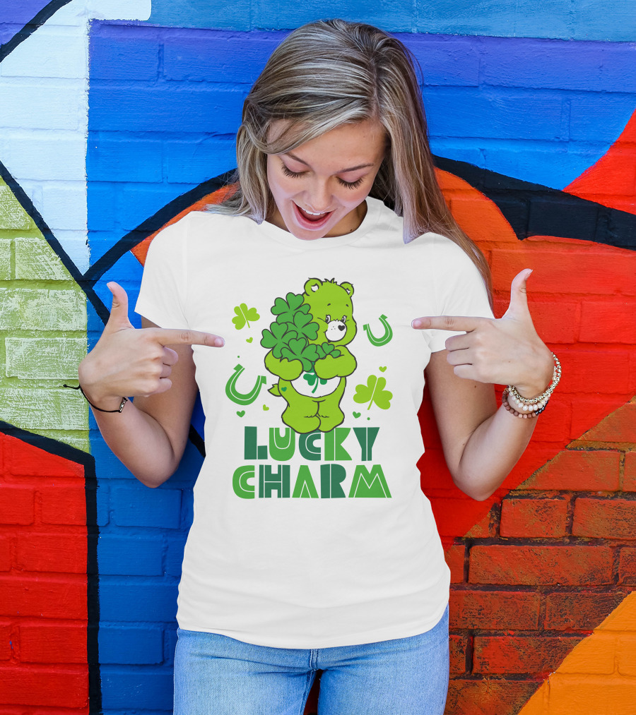 Lucky Charm Green Bear With Shamrocks And Horseshoes T-Shirt