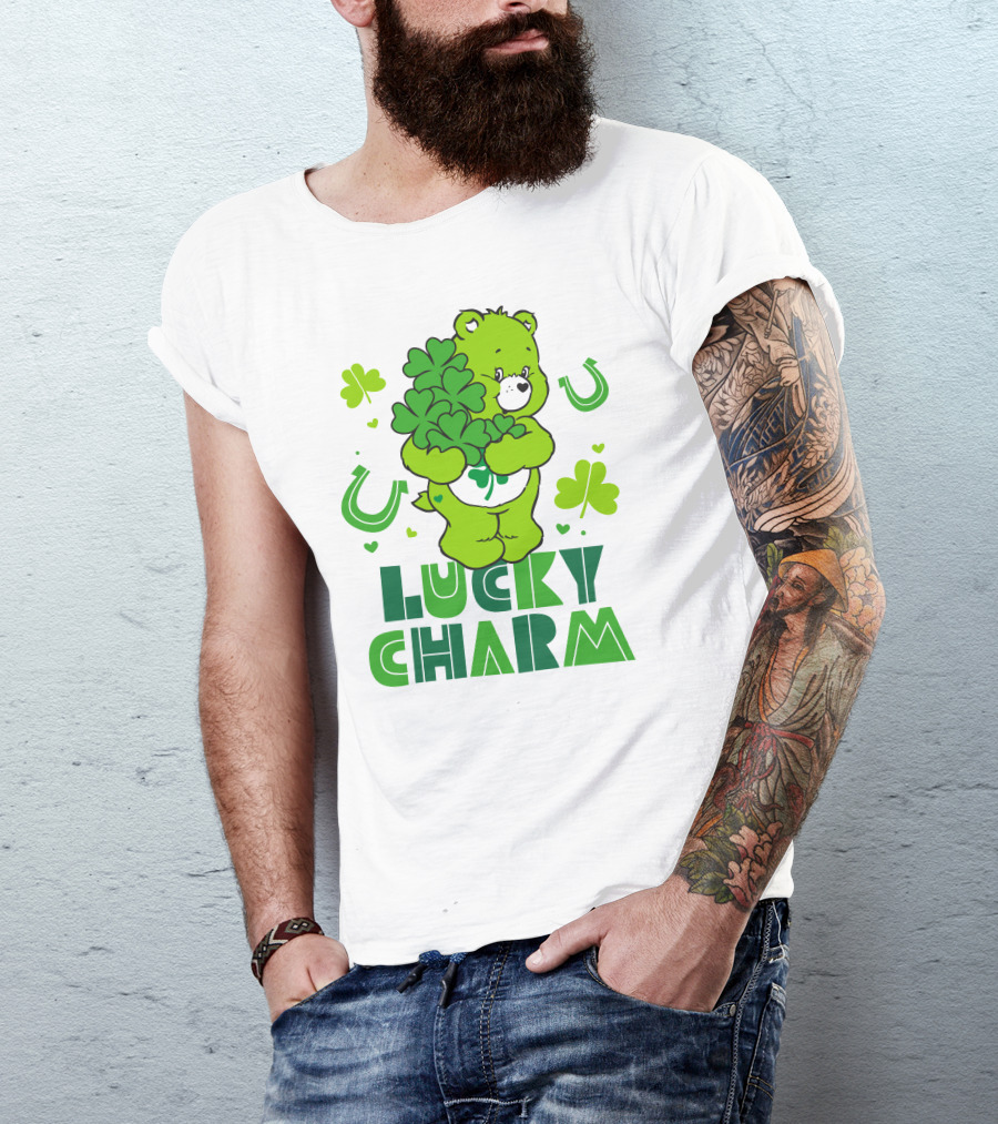 Lucky Charm Green Bear With Shamrocks And Horseshoes T-Shirt
