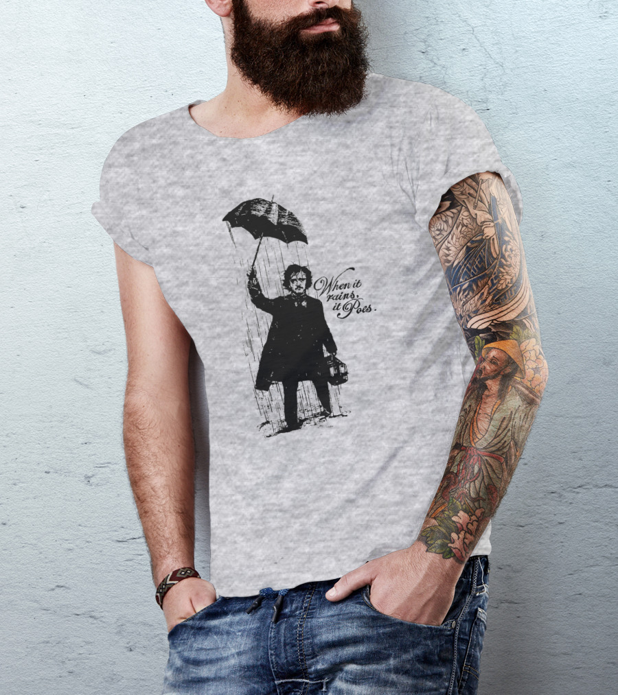 When It Rains It Poes Edgar Umbrella T-Shirt