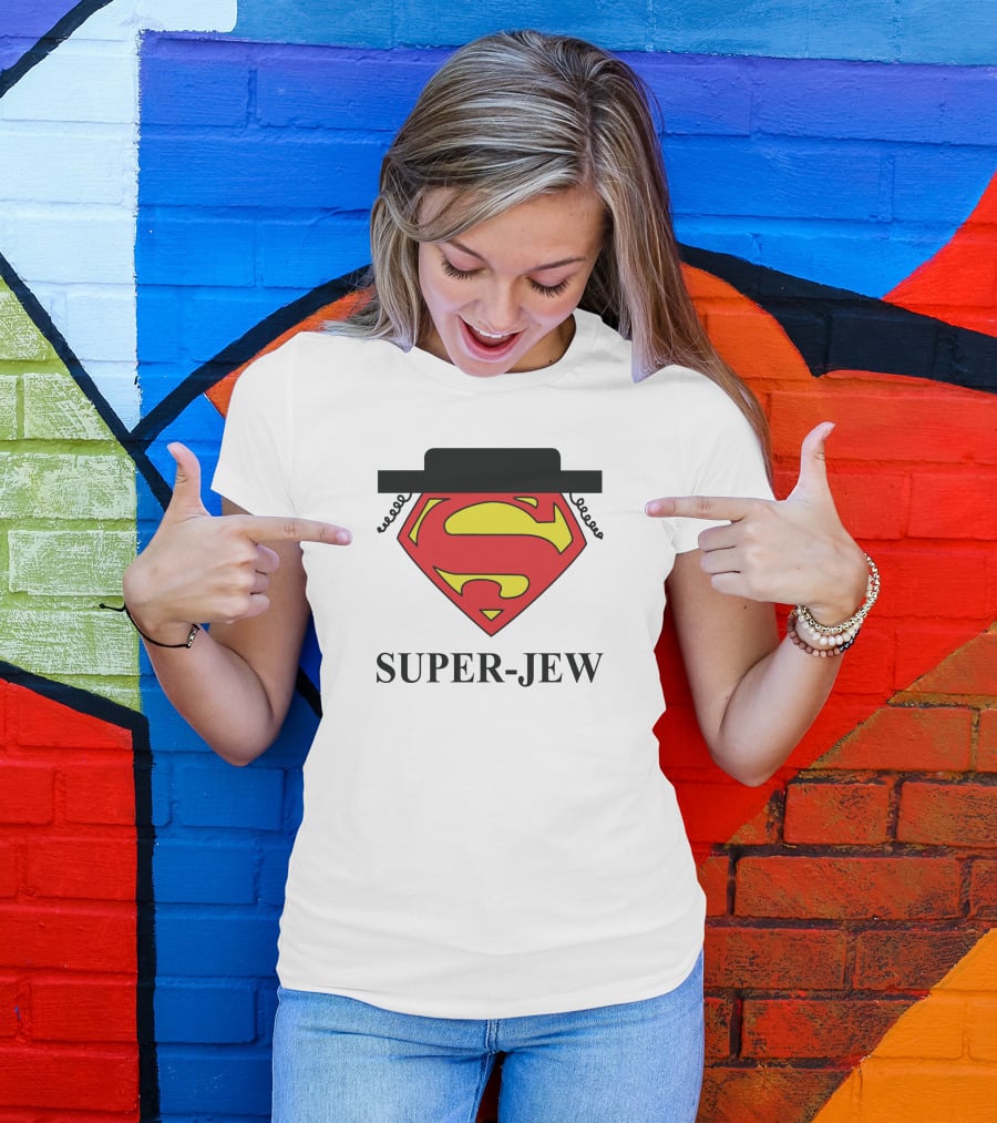 Super-Jew Superman Logo Black Hat Peyos Mixture T-Shirt