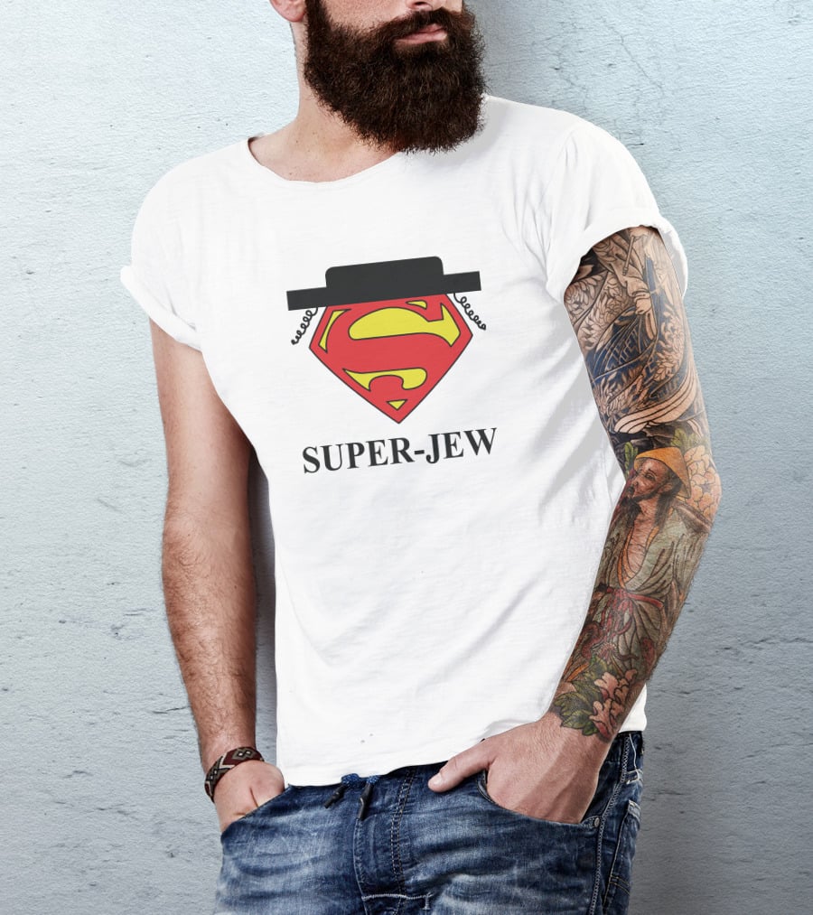 Super-Jew Superman Logo Black Hat Peyos Mixture T-Shirt