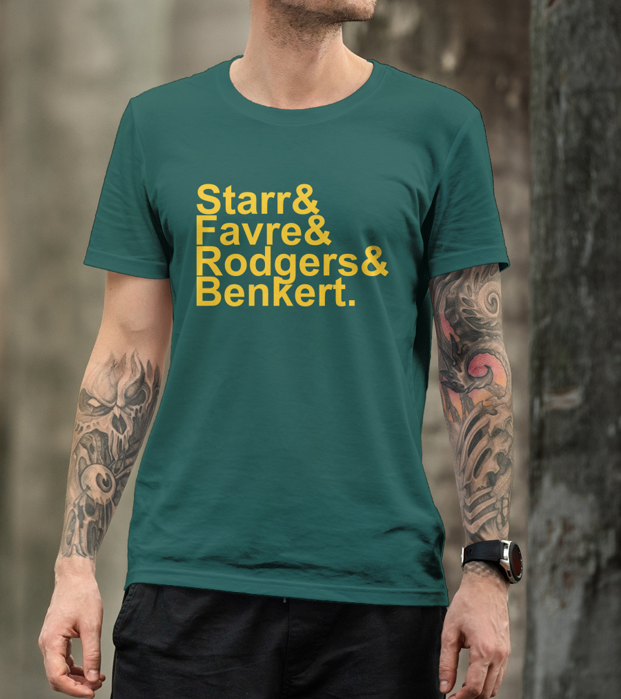 Legendary Green Bay Quarterbacks Starr Favre Rodgers Benkert Green T-Shirt