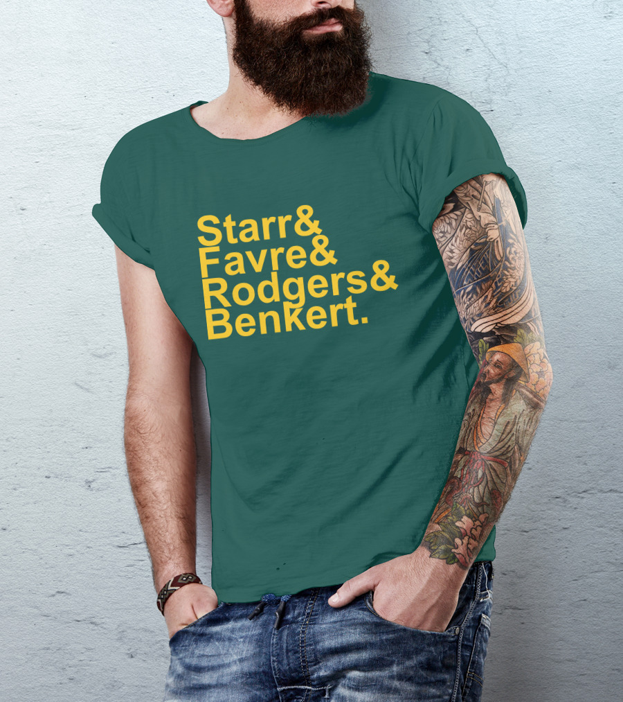 Legendary Green Bay Quarterbacks Starr Favre Rodgers Benkert Green T-Shirt