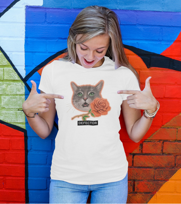 Defector Grey Cat With Orange Rose T-Shirt
