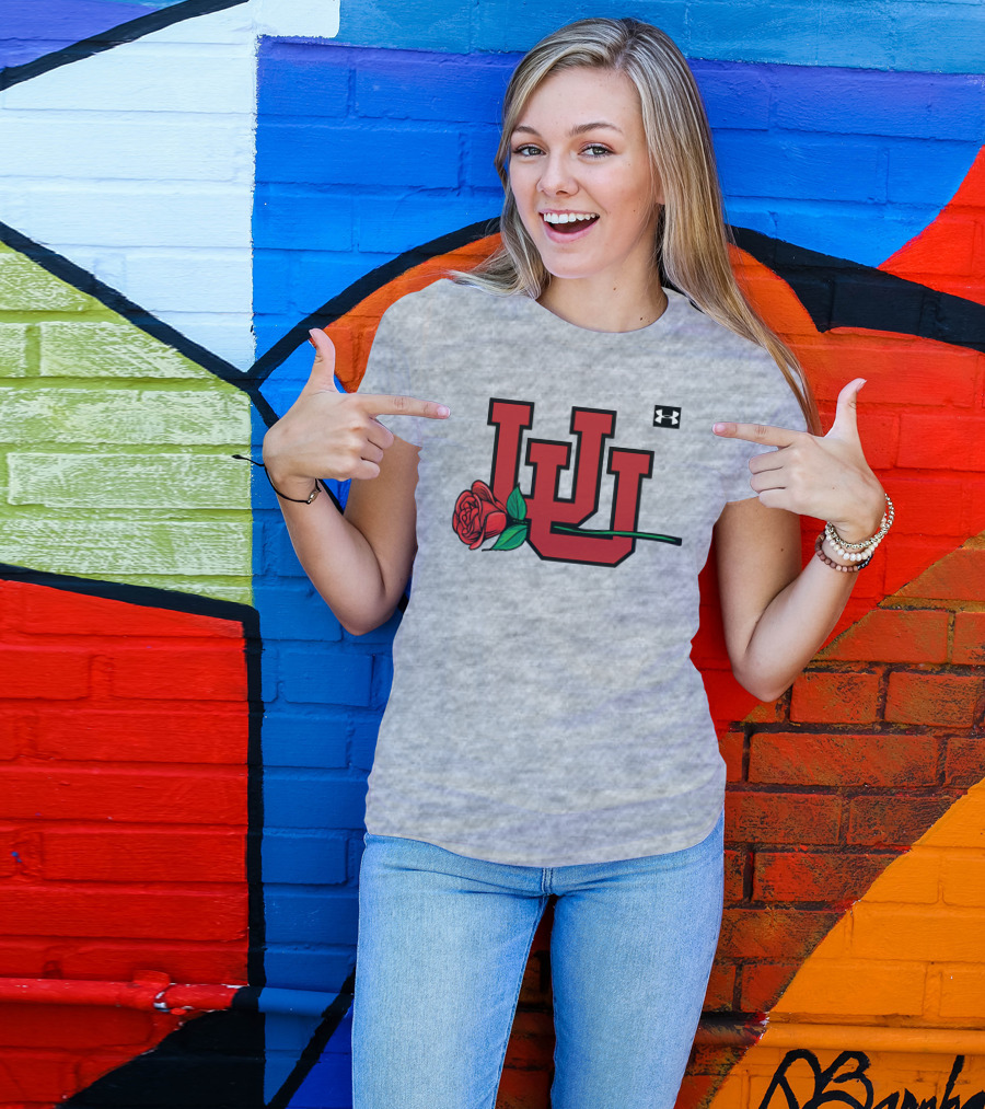 Utah Utes Interlocking Logo With Rose Under Armour Football T-Shirt