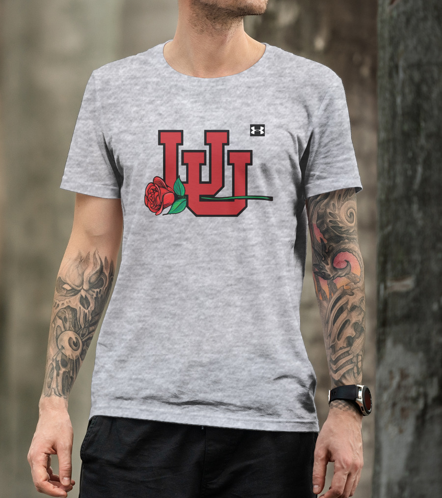 Utah Utes Interlocking Logo With Rose Under Armour Football T-Shirt