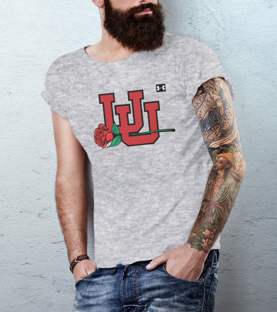 Utah Utes Interlocking Logo With Rose Under Armour Football T-Shirt
