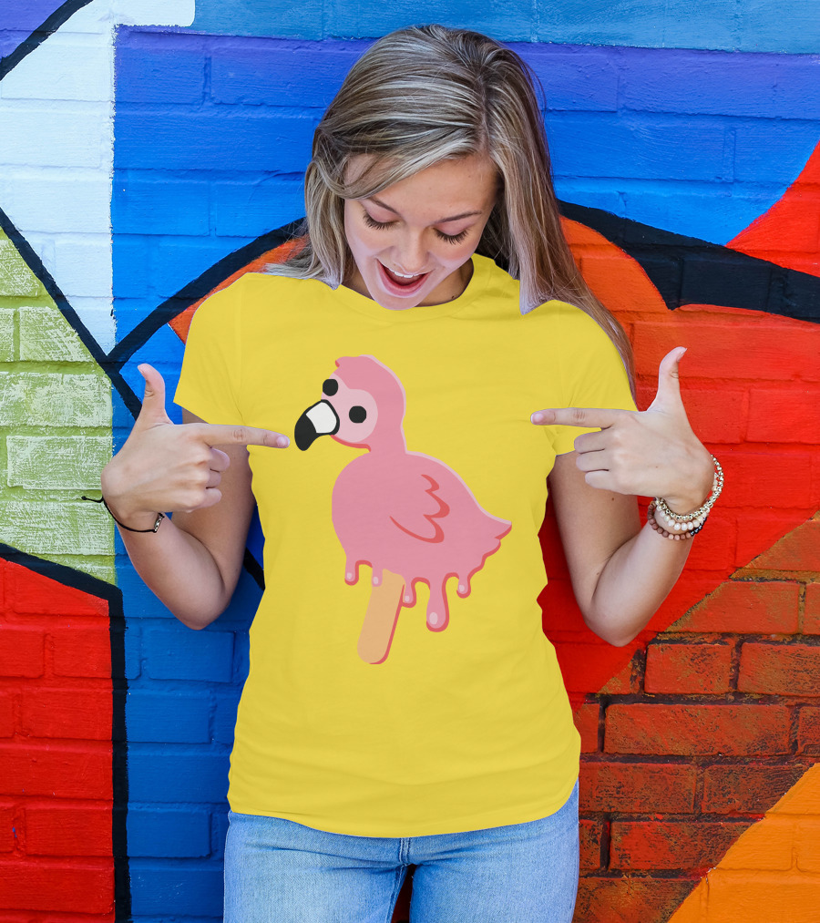 Mrflimflam Flamingo Popsicle Design Yellow Background T-Shirt