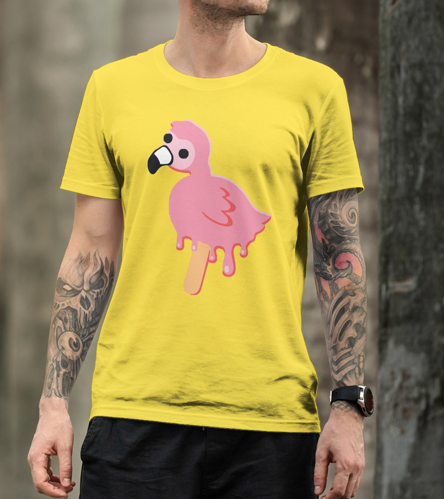 Mrflimflam Flamingo Popsicle Design Yellow Background T-Shirt