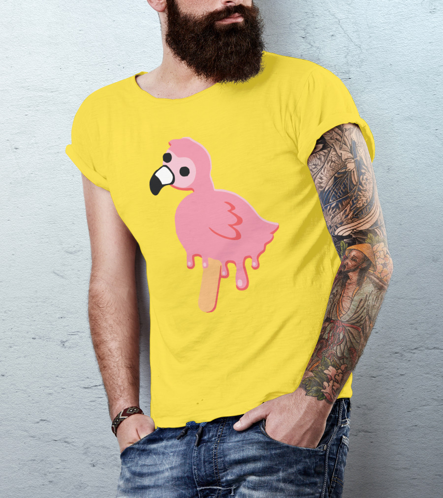 Mrflimflam Flamingo Popsicle Design Yellow Background T-Shirt