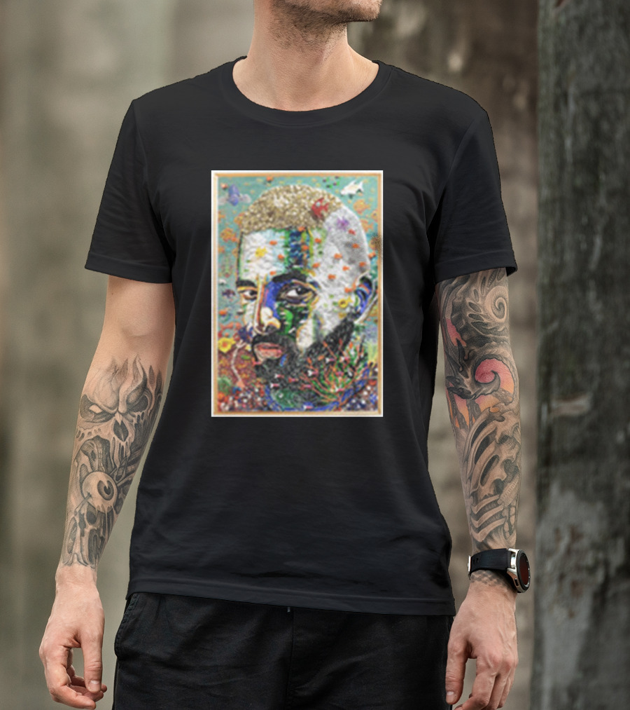 Maluma Merch Colorful Portrait With Nature And Butterfly Elements T-Shirt
