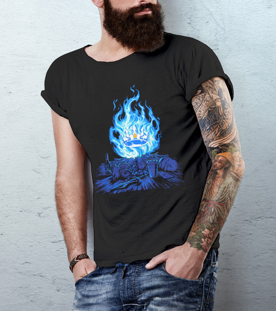 Otk Merch Blue Flame Crown With Tabletop Food And Drinks T-Shirt