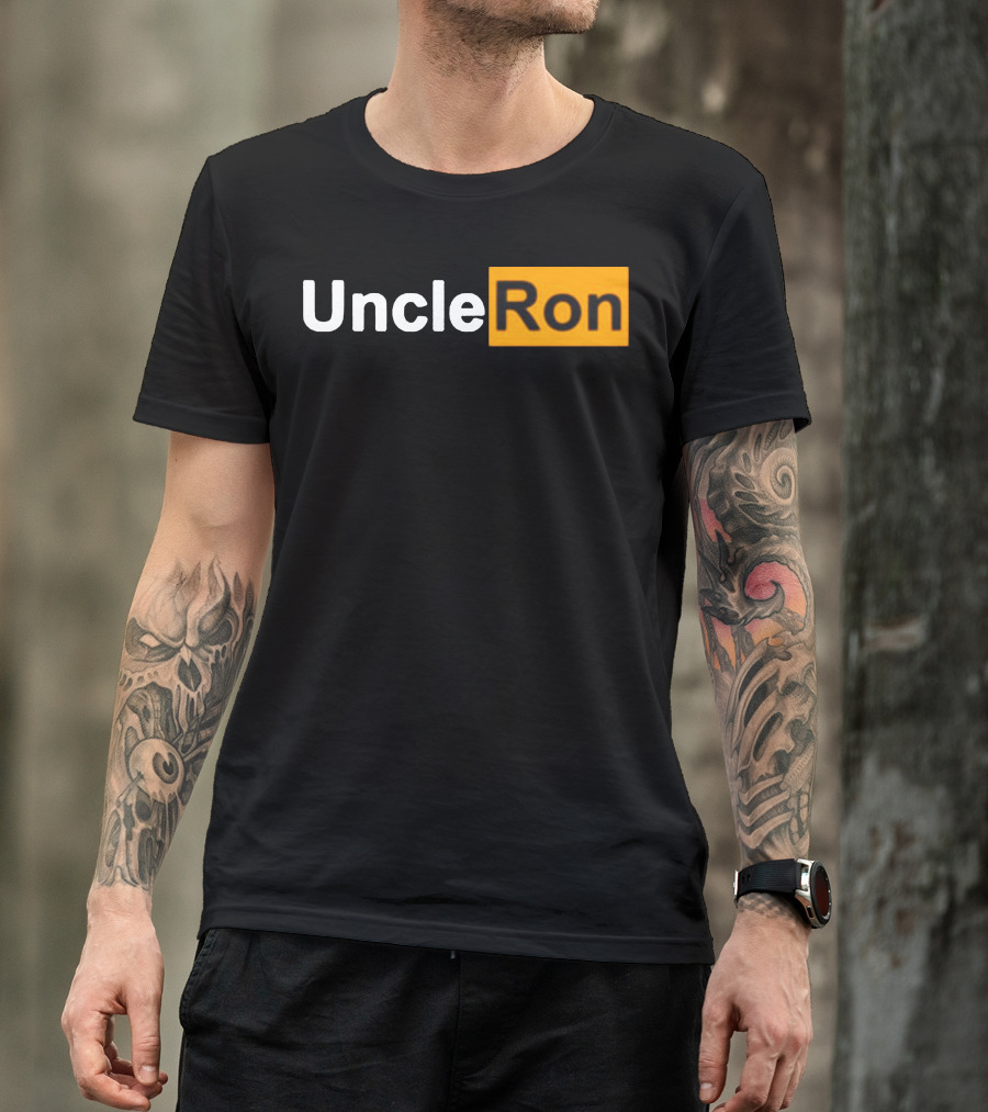 Uncle Ron Black And Orange Text Block T-Shirt