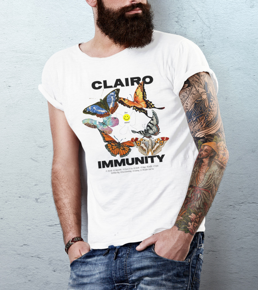 CLAIRØ IMMUNITY Butterflies Album Tracklist Live Music T-Shirt