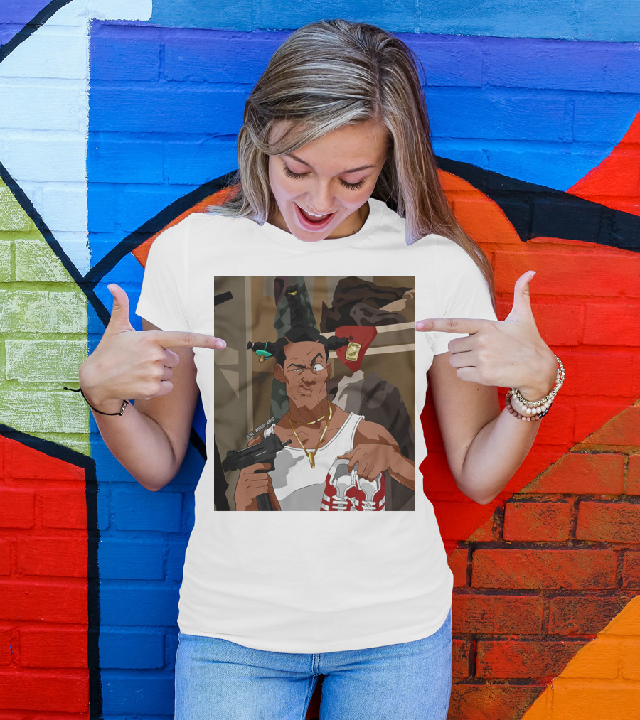 Loc Dog Mens Society Parody Character Holding Sneakers And Gun T-Shirt