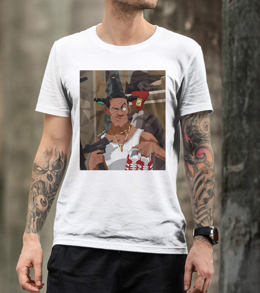 Loc Dog Mens Society Parody Character Holding Sneakers And Gun T-Shirt