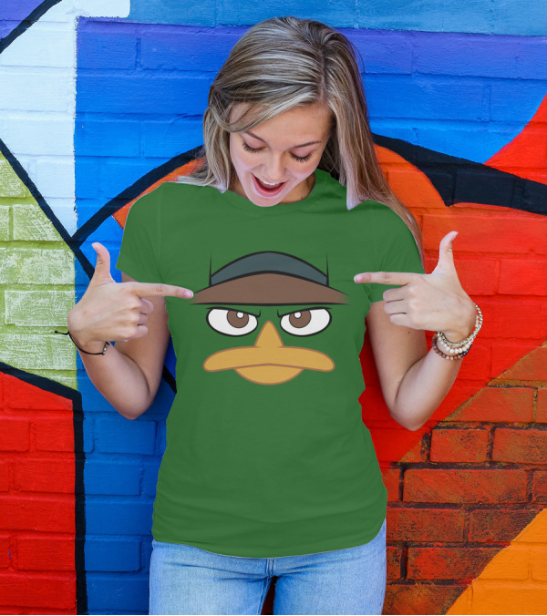 Agent P Perry The Platypus Face Green Hat Eyes Beak T-Shirt