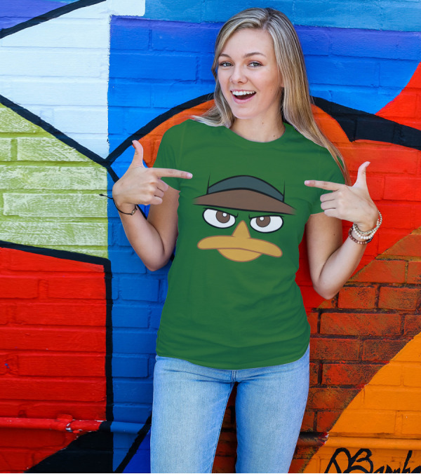 Agent P Perry The Platypus Face Green Hat Eyes Beak T-Shirt