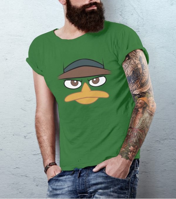 Agent P Perry The Platypus Face Green Hat Eyes Beak T-Shirt