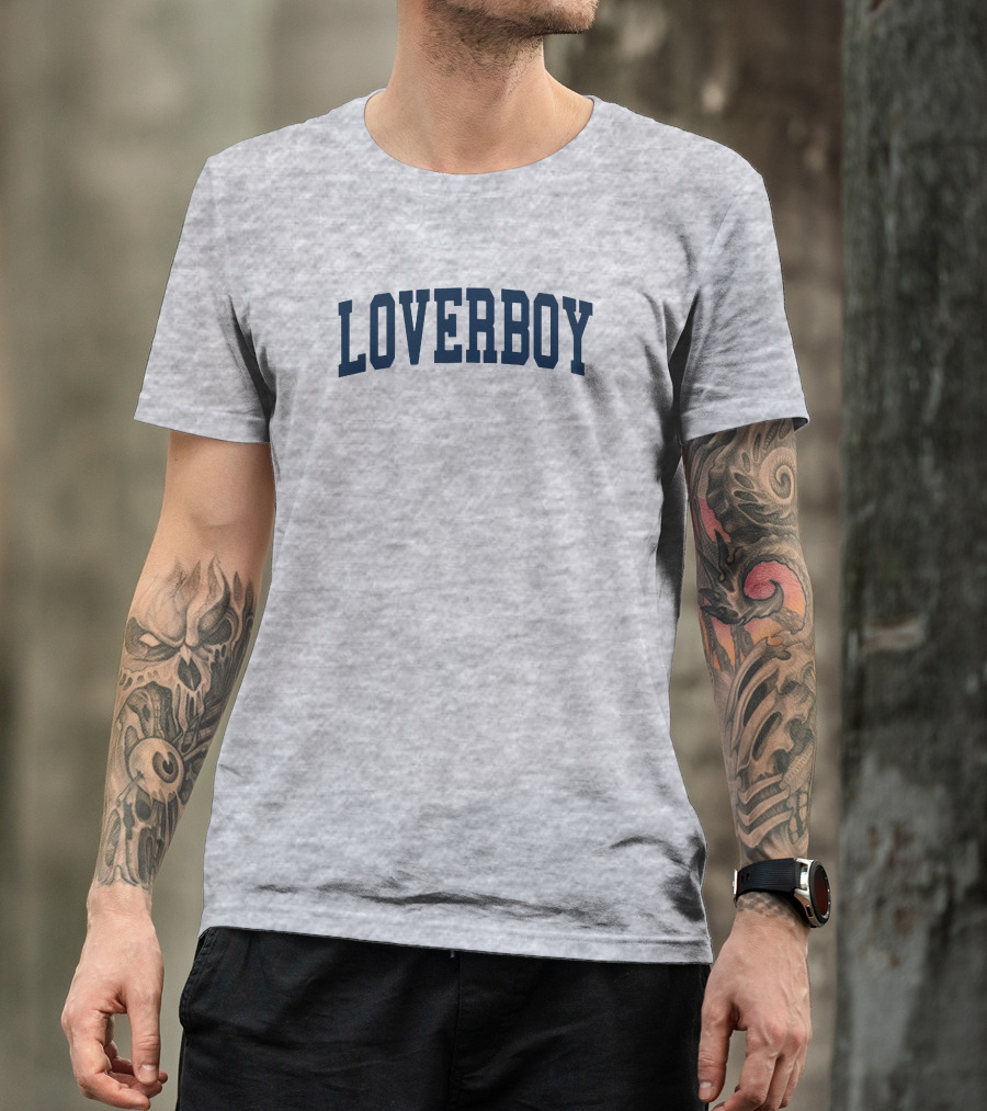 LOVERBOY Merch Grey College Font T-Shirt