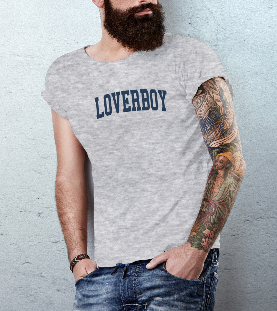 LOVERBOY Merch Grey College Font T-Shirt