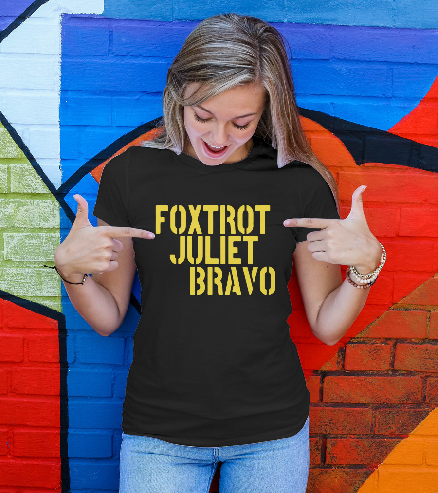 Foxtrot Juliet Bravo Military Style Yellow Text Longsleeve T-Shirt
