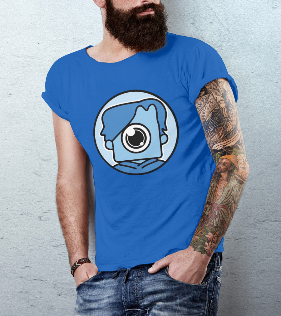 NewScapePro Blue Circle Cartoon Character With Camera Eye T-Shirt