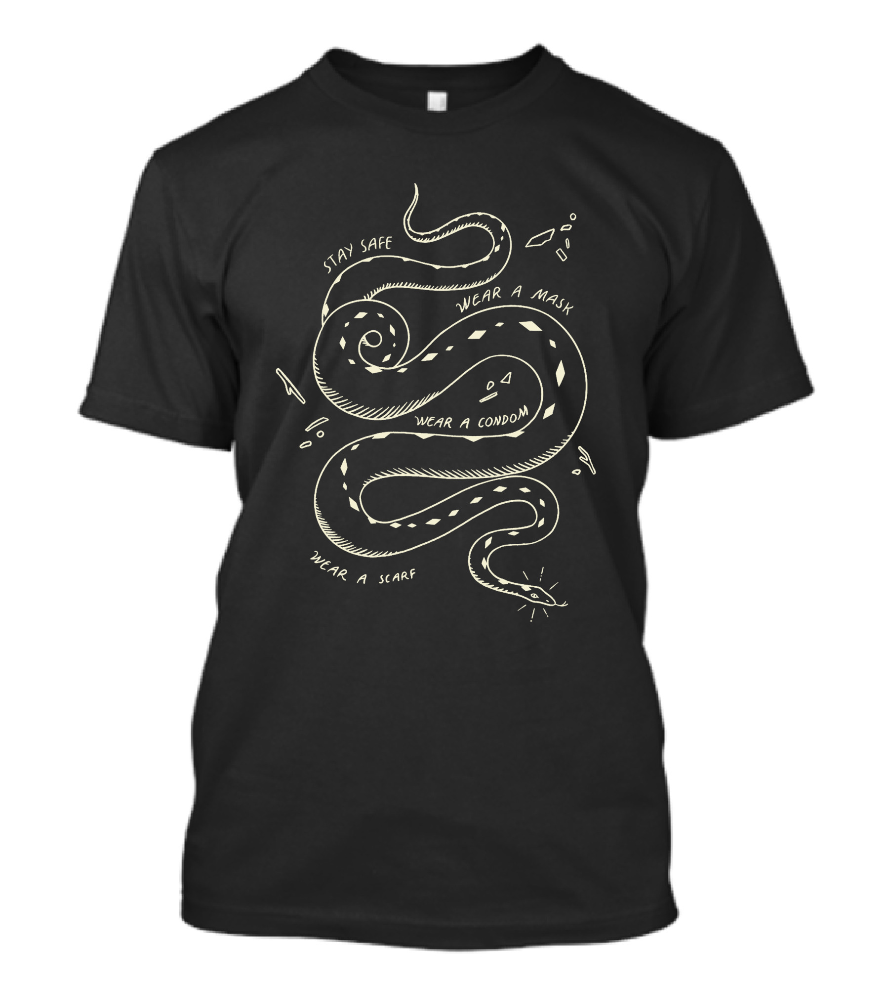 Stay Safe Wear A Mask Wear A Condom Wear A Scarf Snake T-Shirt