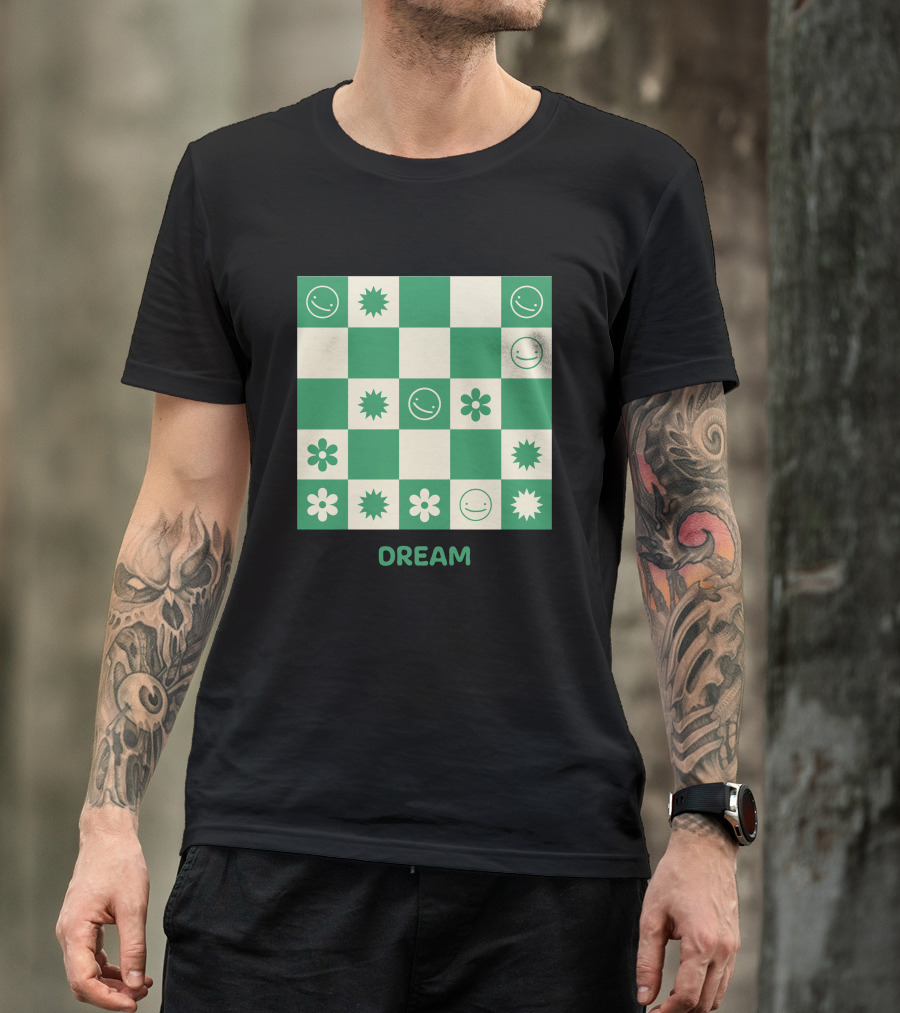 Dream Smiley Flower Checkered T-Shirt