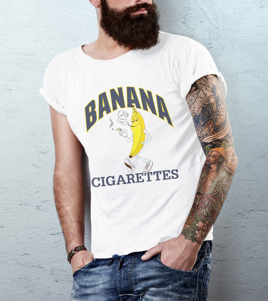 BANANA CIGARETTES Smoky Cartoon Character Smoking Banana T-Shirt
