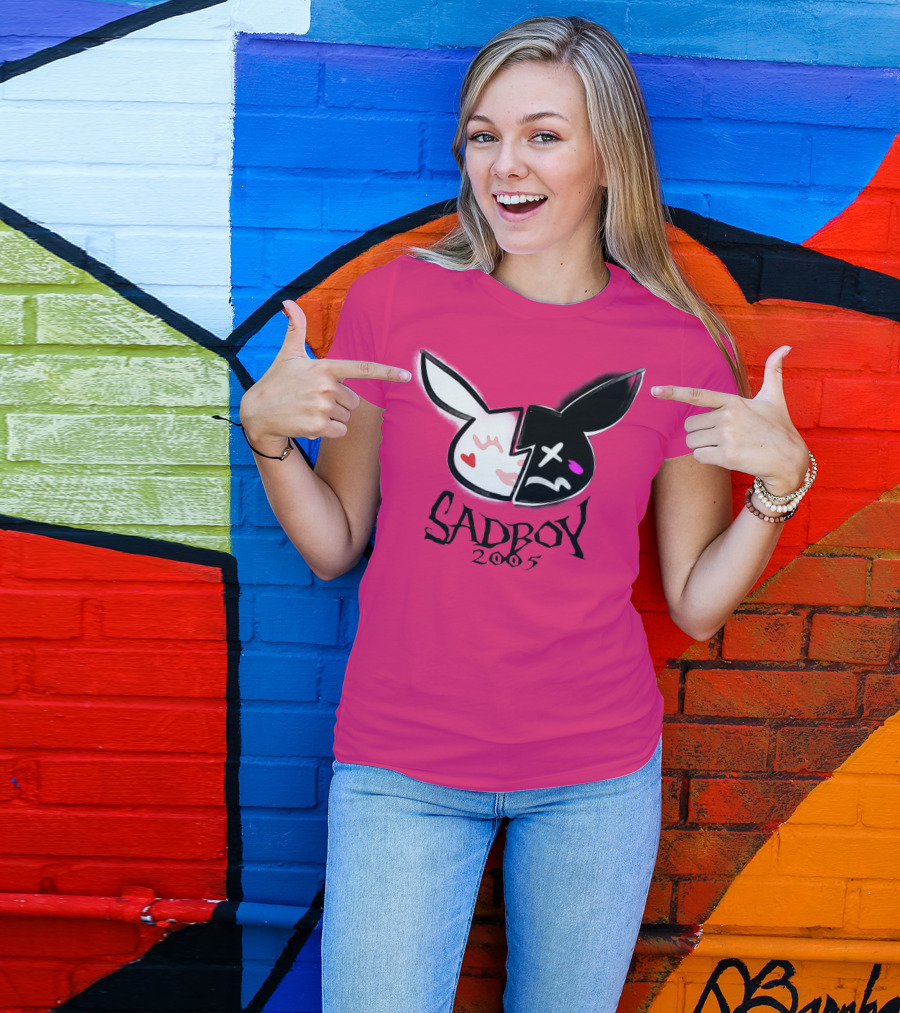 SADBOY 2005 Bunny Logo Pink Background T-Shirt
