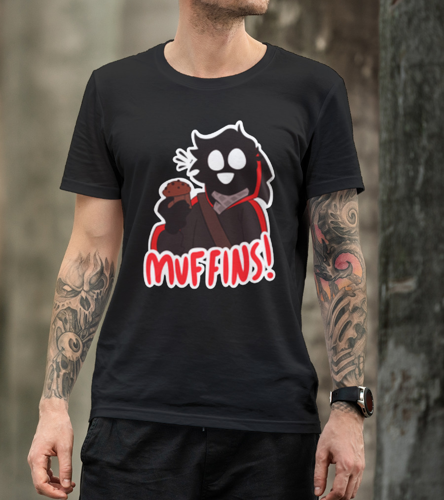 Muffins Character Holding Muffin With Red Outline T-Shirt