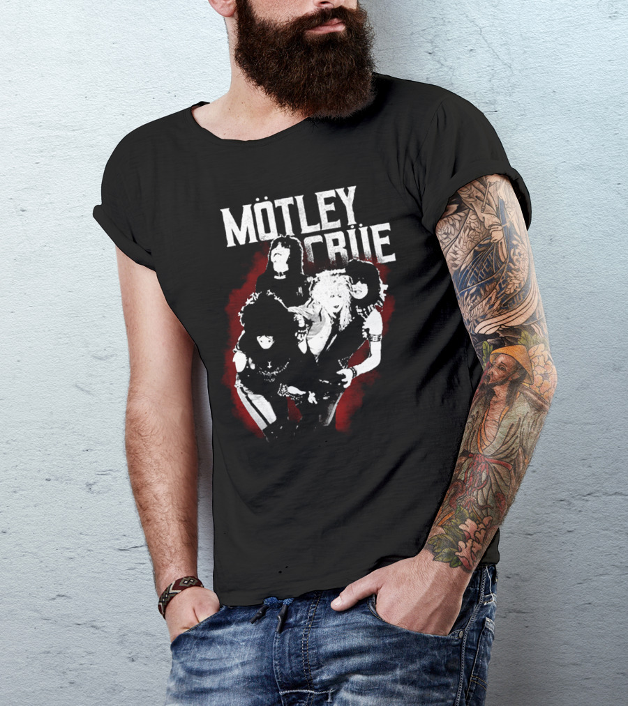 Mötley Crüe Vintage Band Photo Black And Red T-Shirt