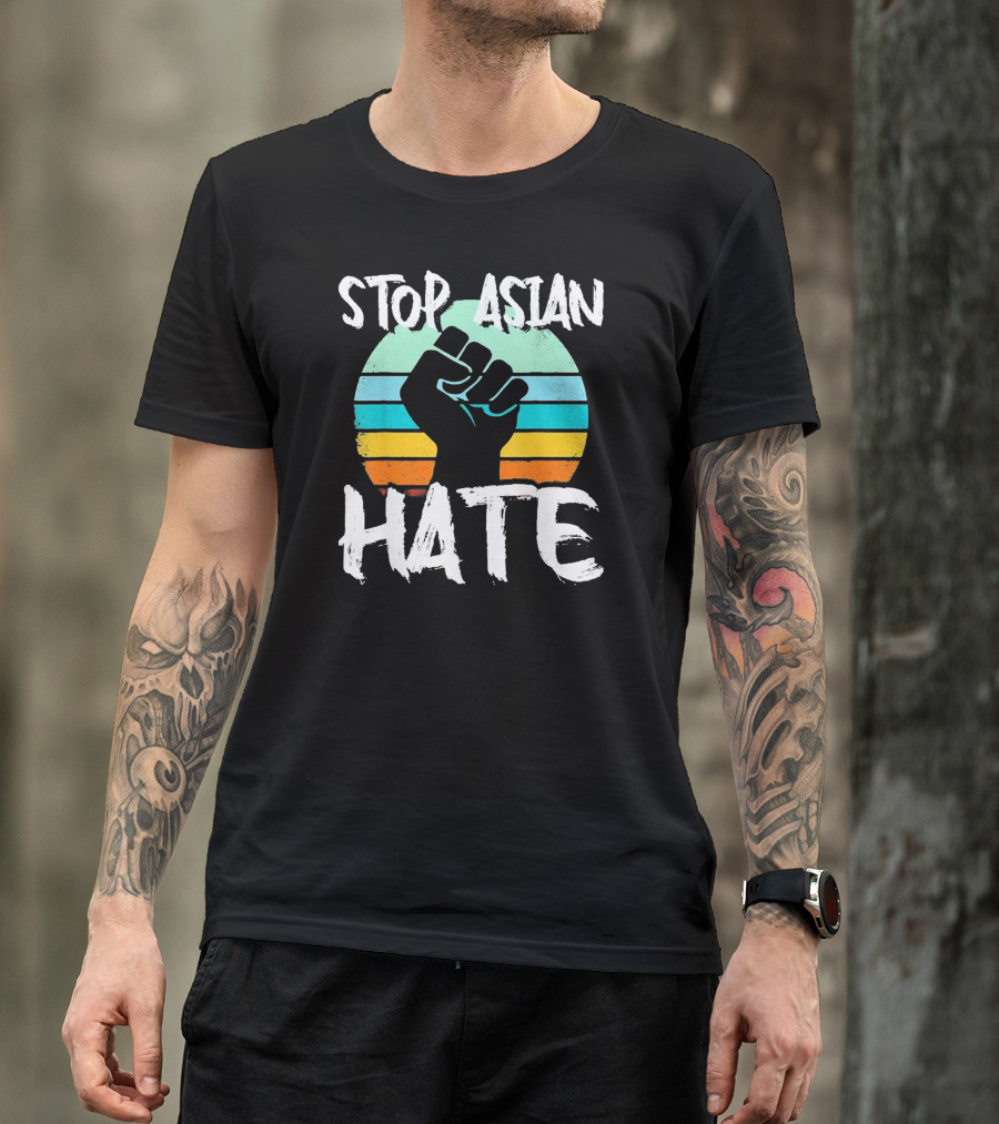 STOP ASIAN HATE Fist With Retro Stripes T-Shirt