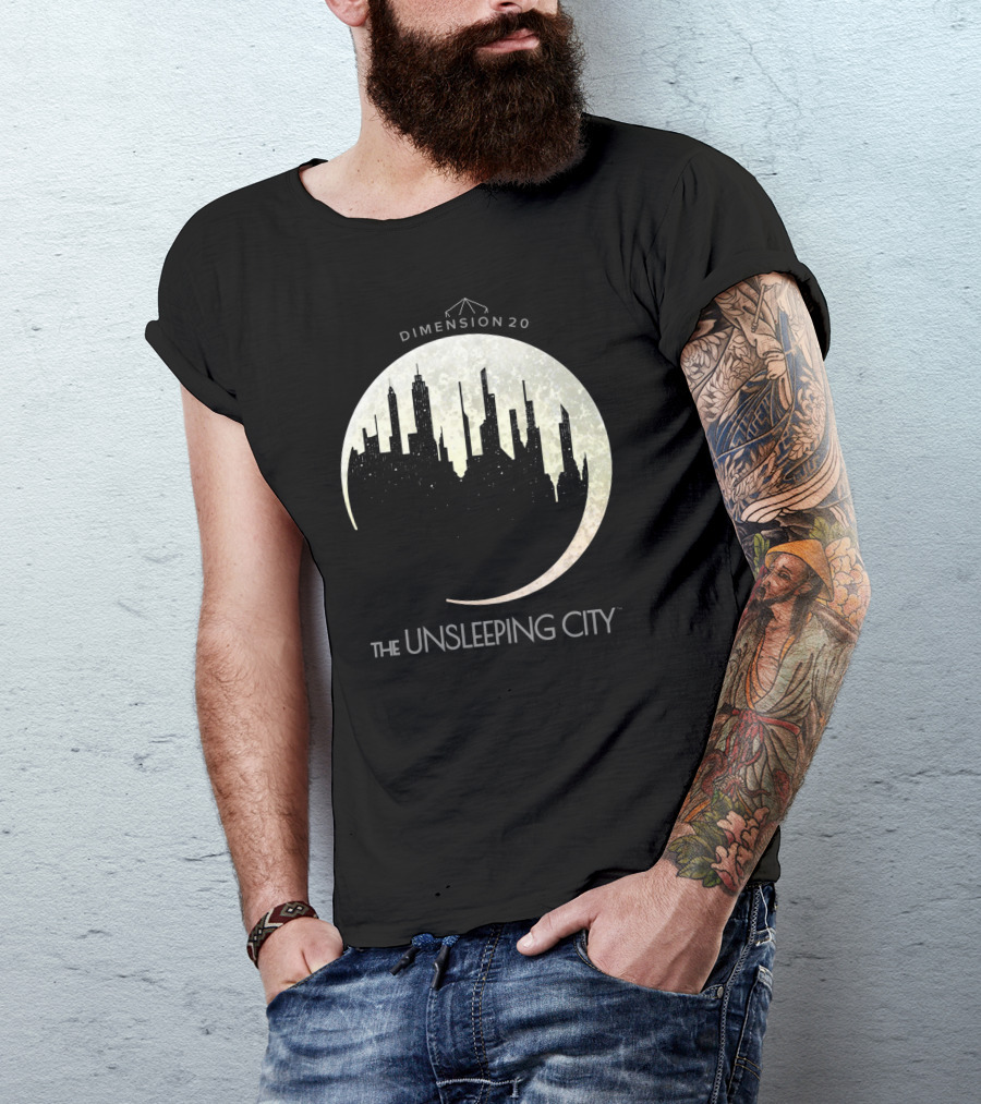 Dimension 20 The Unsleeping City Moon Skyline T-Shirt