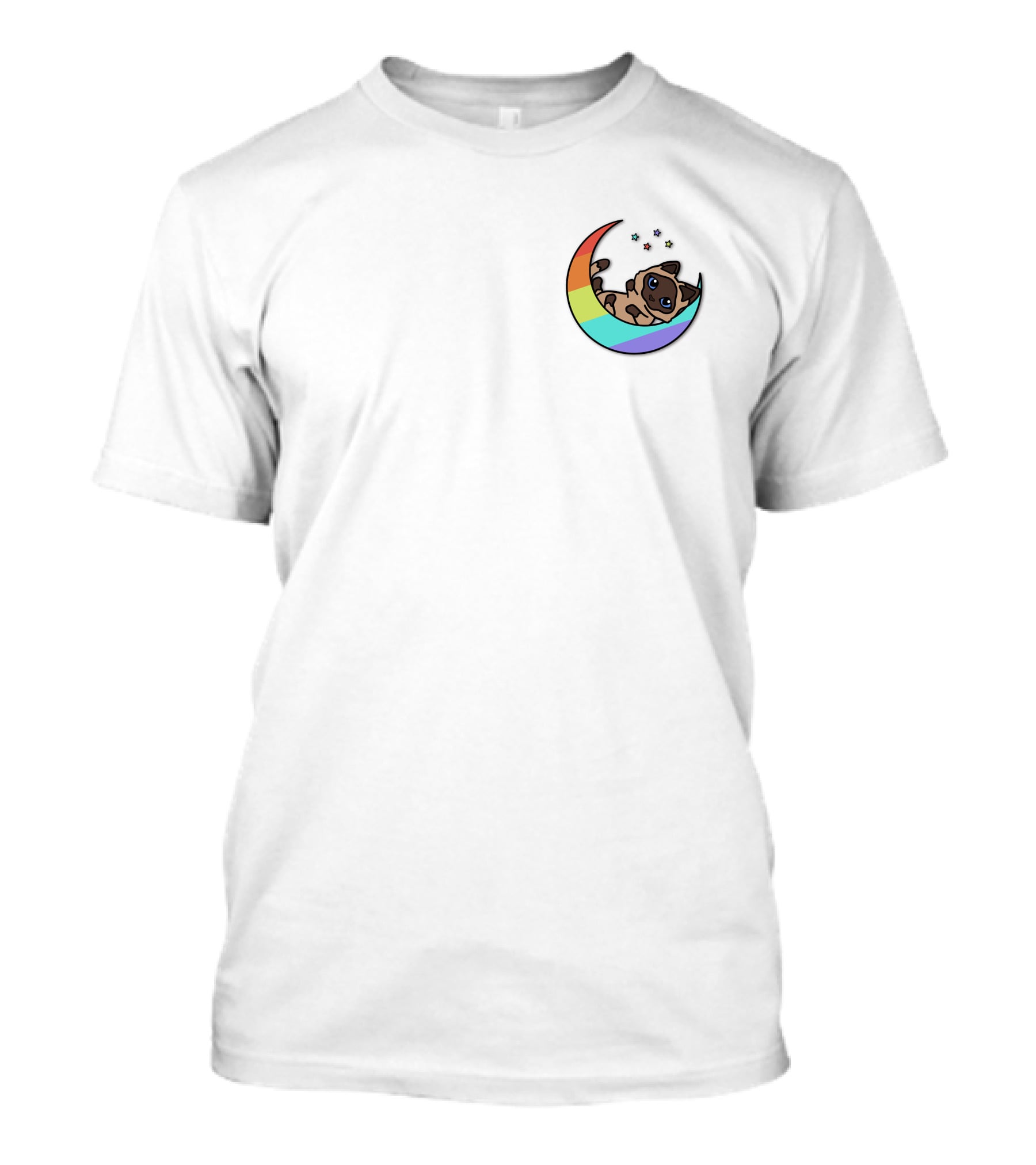 Antfrost Cat On Rainbow Crescent With Stars T-Shirt