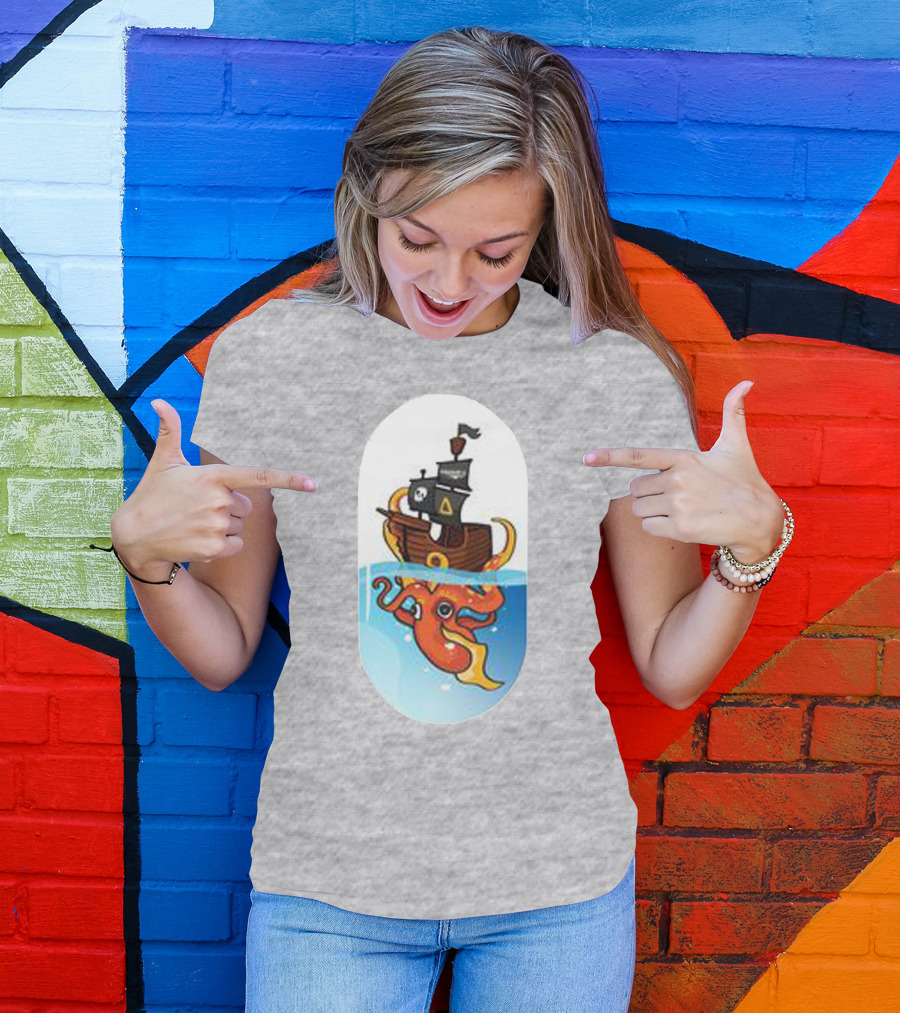 A For Adley Pirate Ship And Orange Octopus Adventure T-Shirt