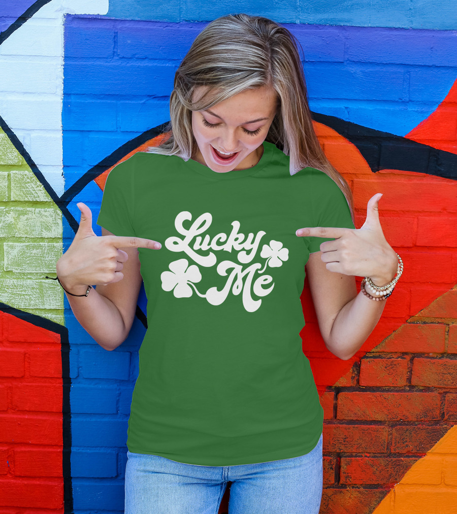 Charlie Hustle Lucky Me St Patrick's Day Green Shamrock T-Shirt