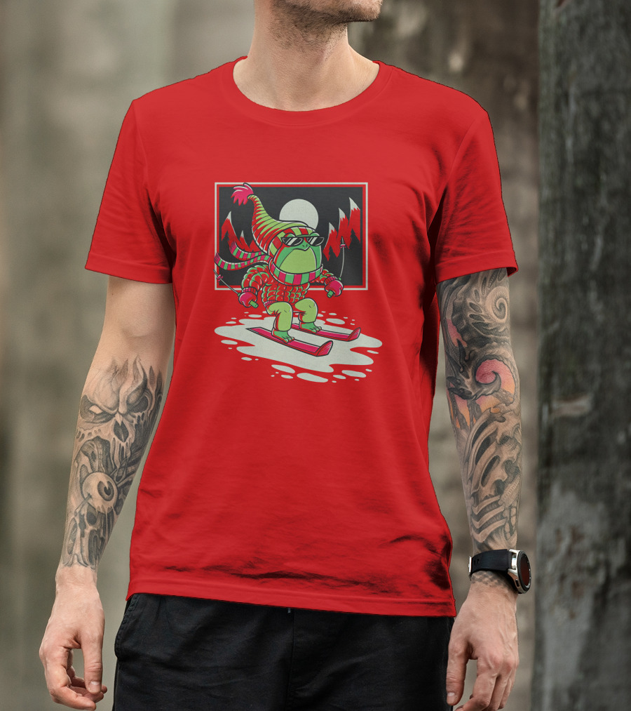 Boomerna Skifrog Merch Frog Skiing Snowy Mountains T-Shirt