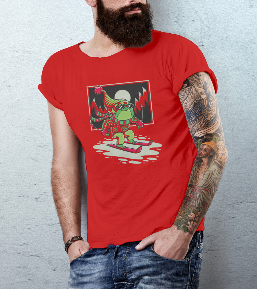 Boomerna Skifrog Merch Frog Skiing Snowy Mountains T-Shirt