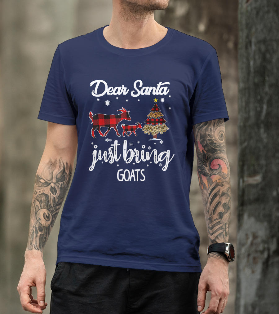 Dear Santa Just Bring Goats Plaid Christmas Tree Snowflakes T-Shirt