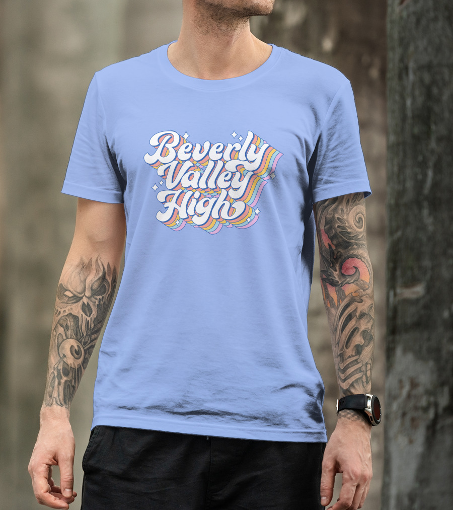 Bvh Merch Beverly Valley High Rainbow Text With Colorful Swirls T-Shirt