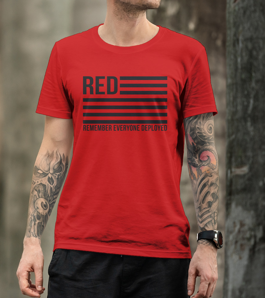 RED Remember Everyone Deployed American Flag T-Shirt