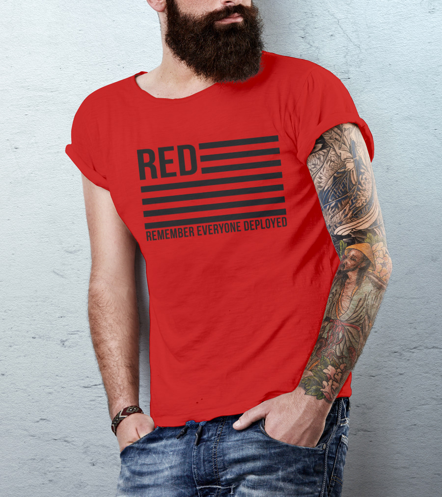 RED Remember Everyone Deployed American Flag T-Shirt
