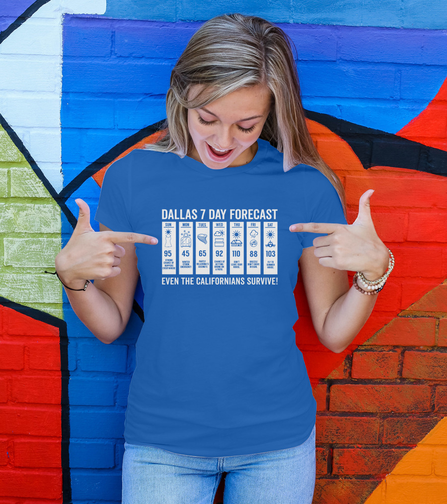 Dallas 7 Day Forecast Weather Parody Even The Californians Survive Bullzerk Merch T-Shirt