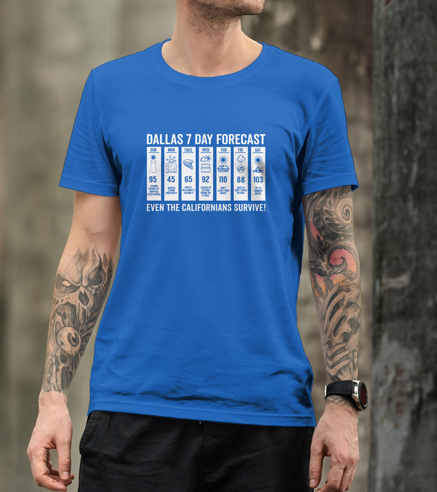 Dallas 7 Day Forecast Weather Parody Even The Californians Survive Bullzerk Merch T-Shirt