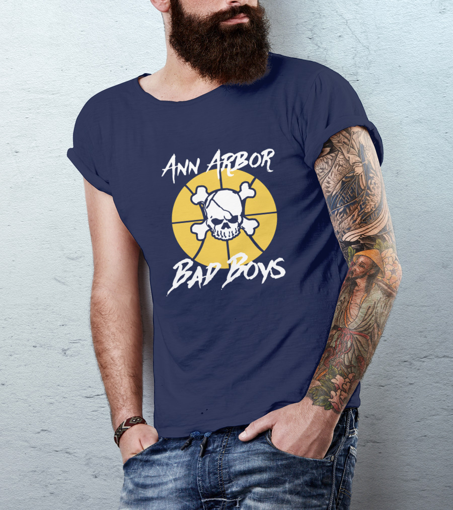 Ann Arbor Bad Boys Skull Basketball Juwan Howard Blue By Ninety Shop T-Shirt