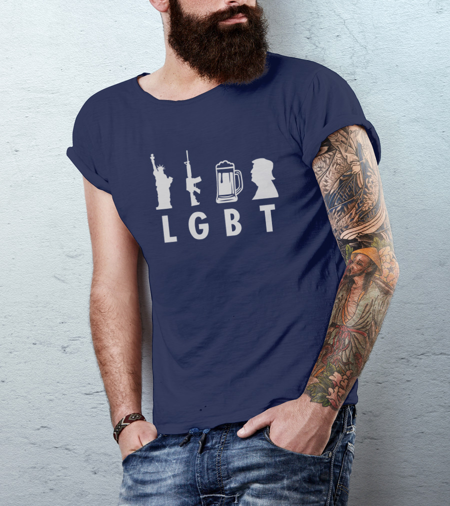 LGBT Liberty Guns Beer Trump 53Pamela H Iconic Symbols T-Shirt