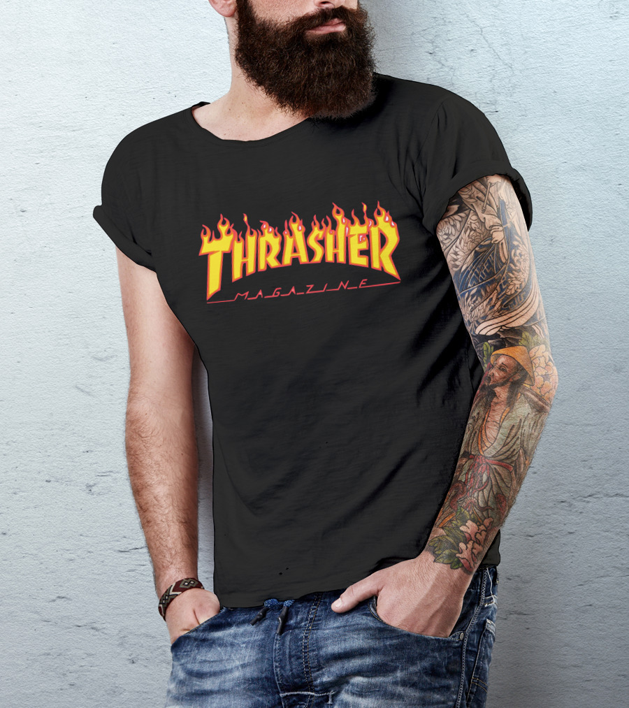 Men Thrasher Flame Magazine Classic Yellow T-Shirt