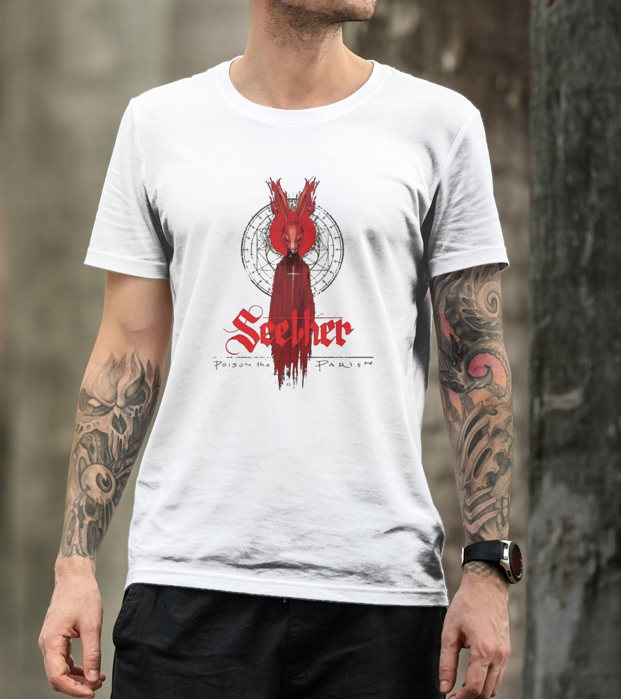 Seether Poison The Parish Red Hooded Figure With Geometric Circle T-Shirt